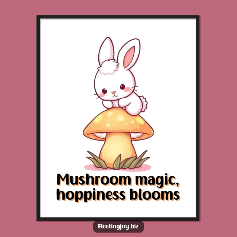 Funny Free Printable Wall Art: Bunny Hopping Over Glowing Mushroom Magic