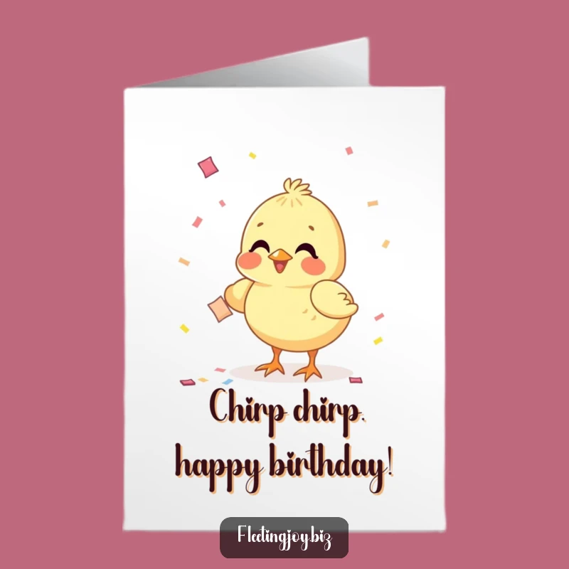 Free Printable Birthday Card: Cheerful Chick Pecks Confetti Joy